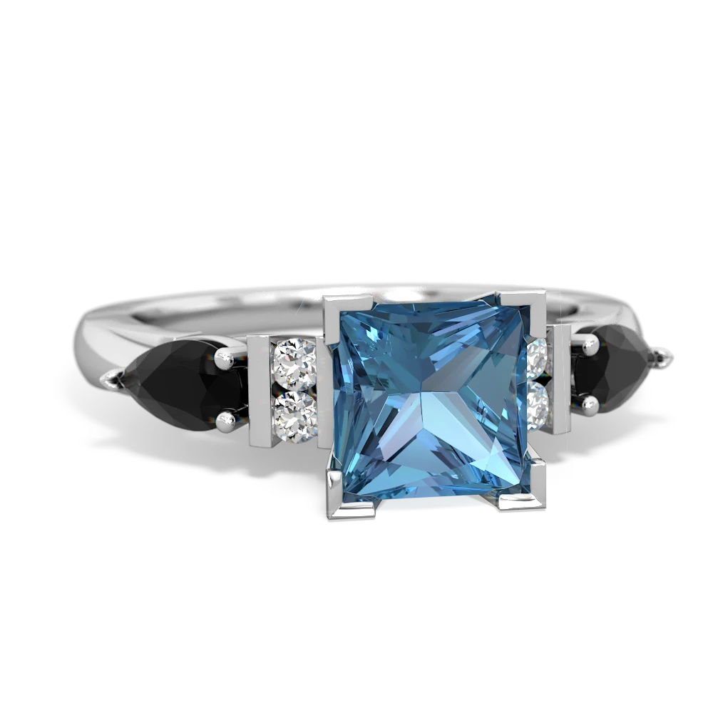 Blue Topaz 6Mm Princess Eternal Embrace Engagement 14K White Gold ring C2002