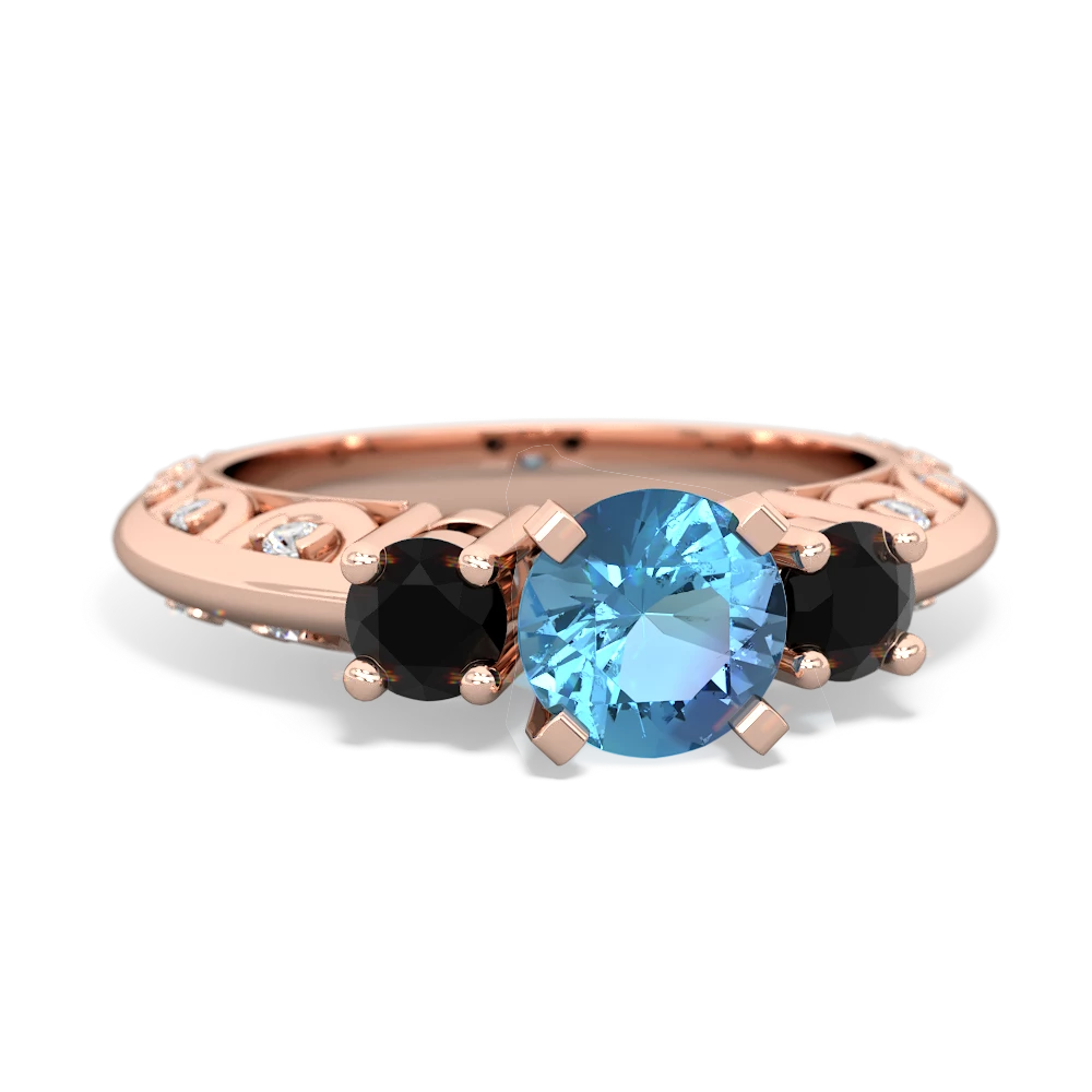 Blue Topaz Art Deco Eternal Embrace Engagement 14K Rose Gold ring C2003