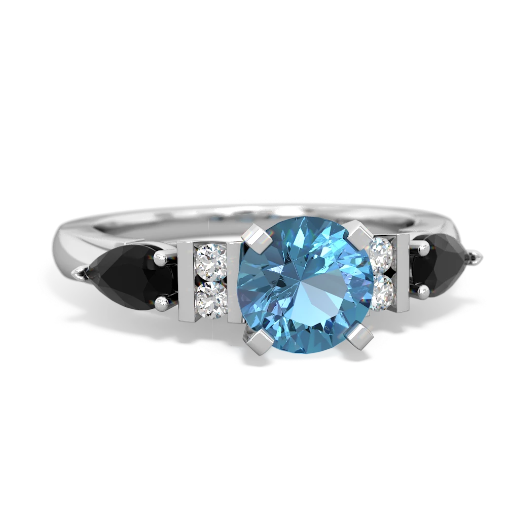 Blue Topaz 6Mm Round Eternal Embrace Engagement 14K White Gold ring R2005