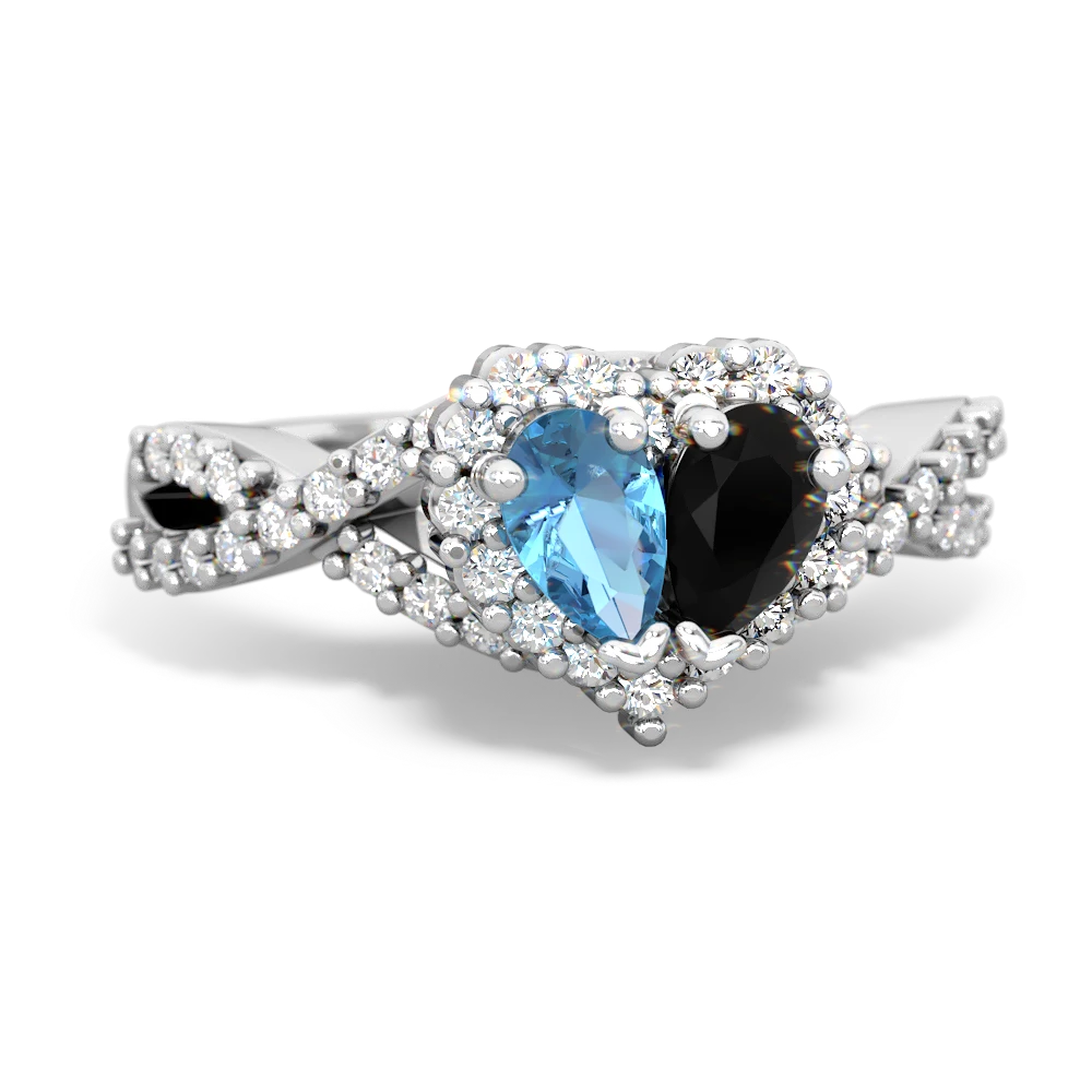 Blue Topaz Diamond Twist 'One Heart' 14K White Gold ring R2640HRT