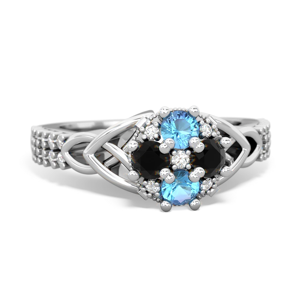 Blue Topaz Celtic Knot Cluster Engagement 14K White Gold ring R26443RD