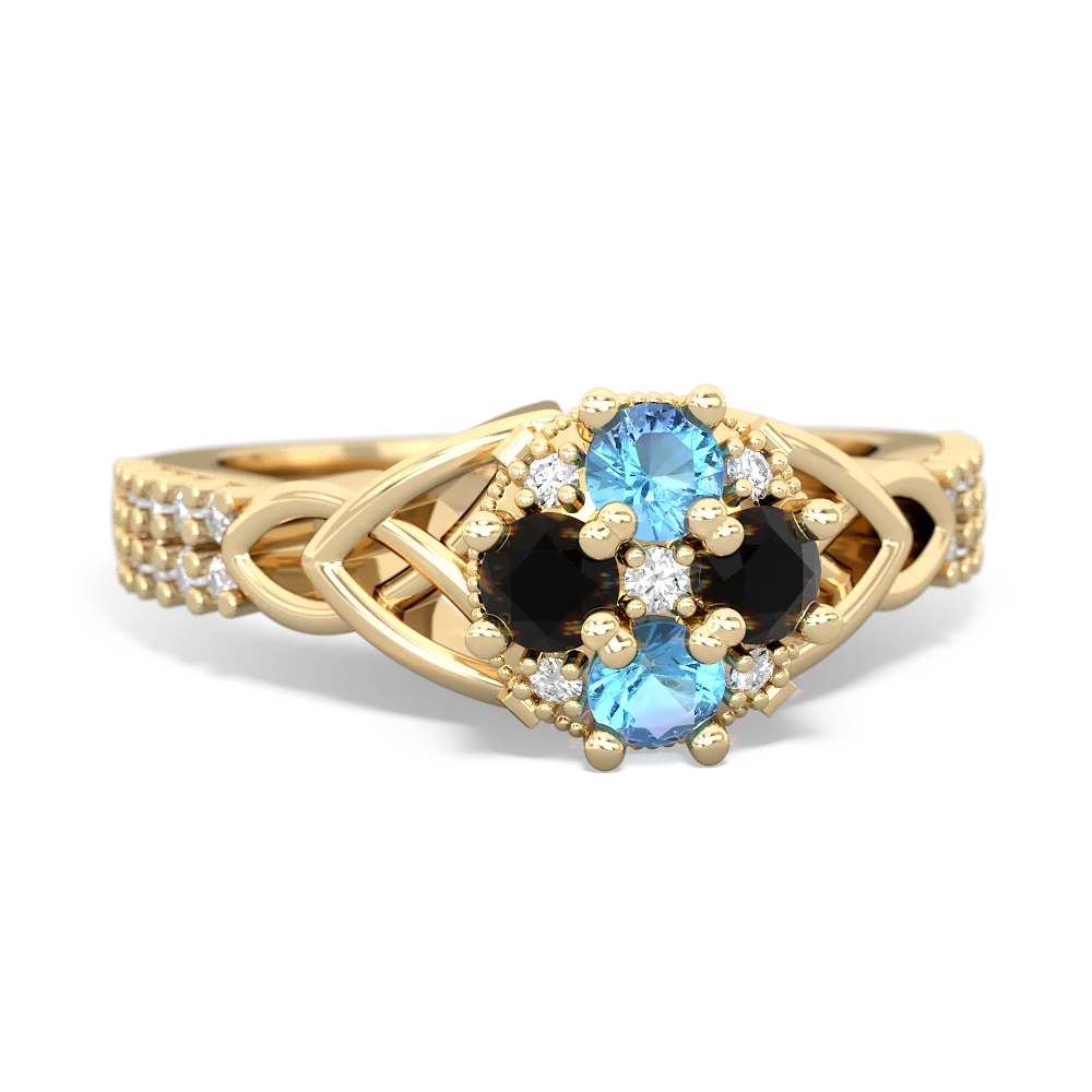 Blue Topaz Celtic Knot Cluster Engagement 14K Yellow Gold ring R26443RD