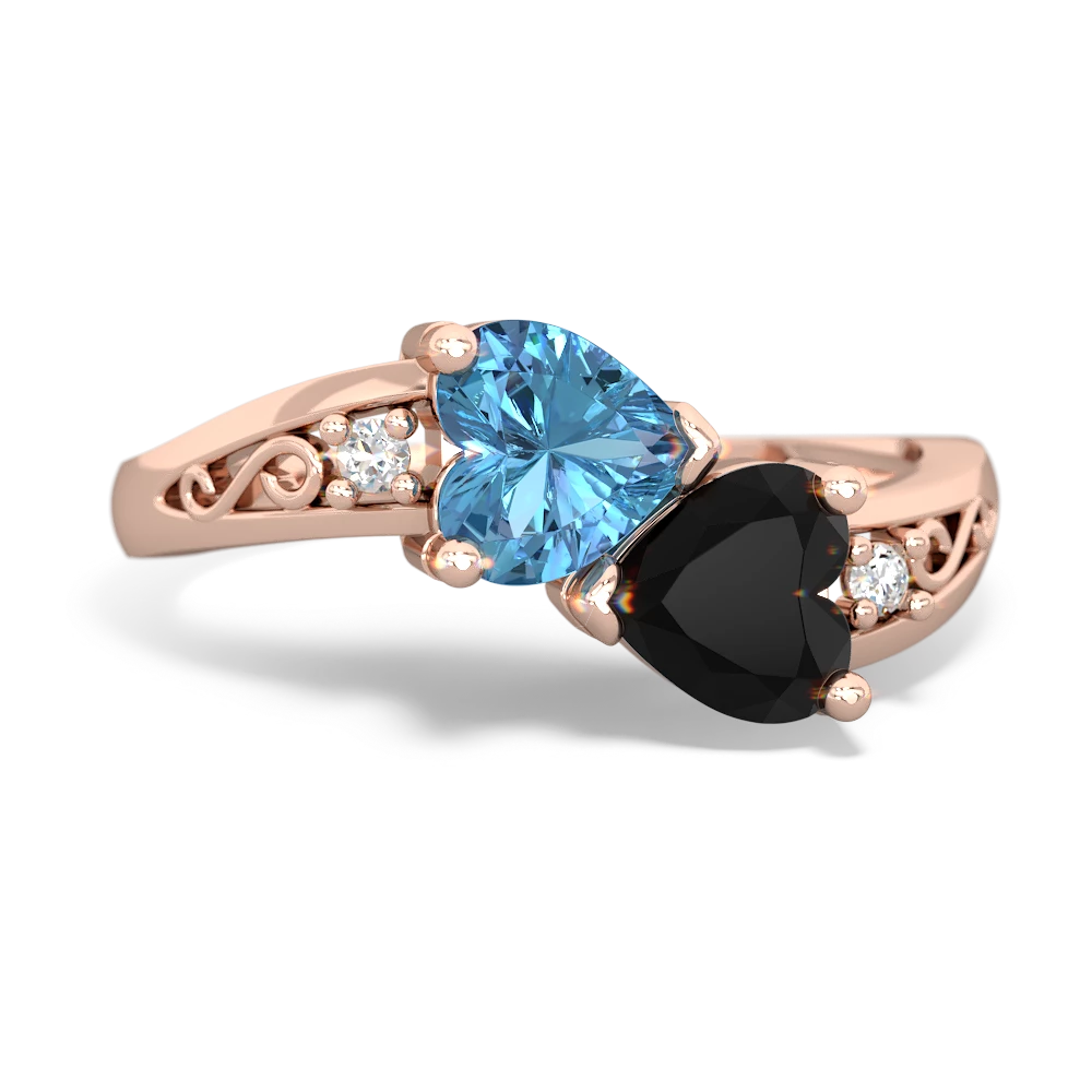 Blue Topaz Snuggling Hearts 14K Rose Gold ring R2178