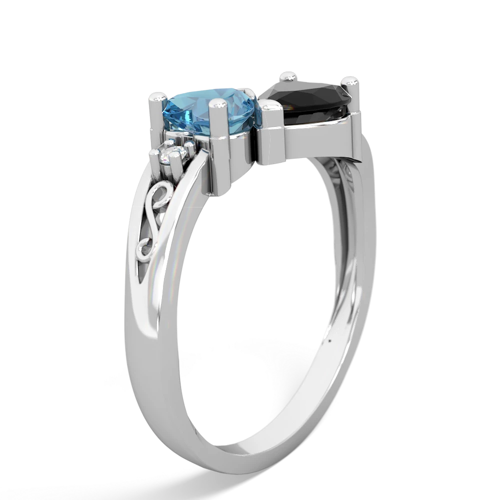 Blue Topaz Snuggling Hearts 14K White Gold ring R2178