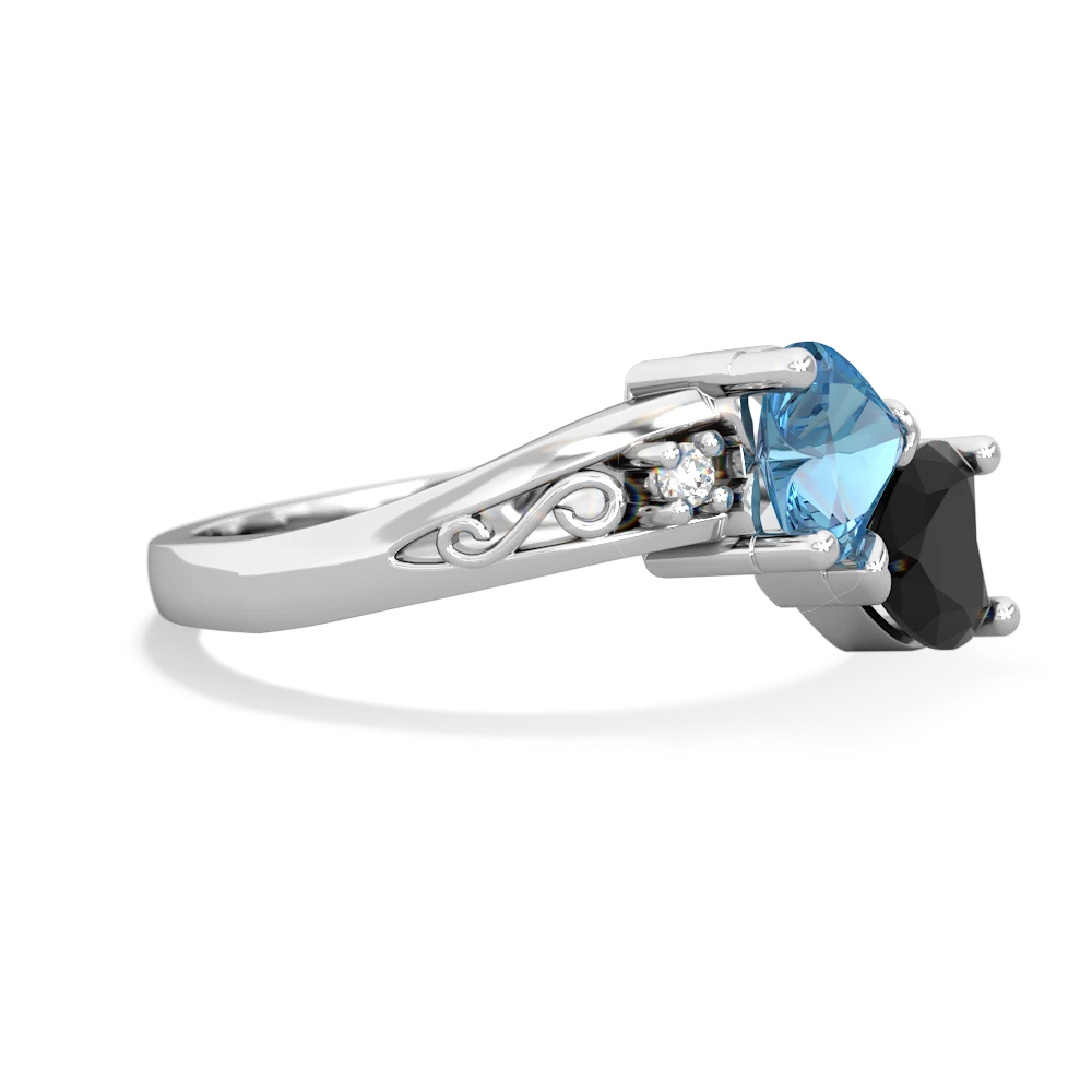 Blue Topaz Snuggling Hearts 14K White Gold ring R2178