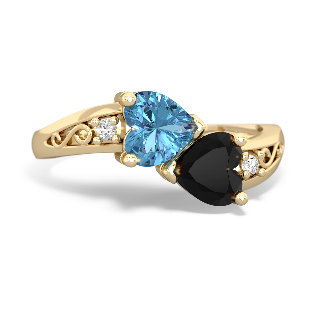 Blue Topaz Snuggling Hearts 14K Yellow Gold ring R2178