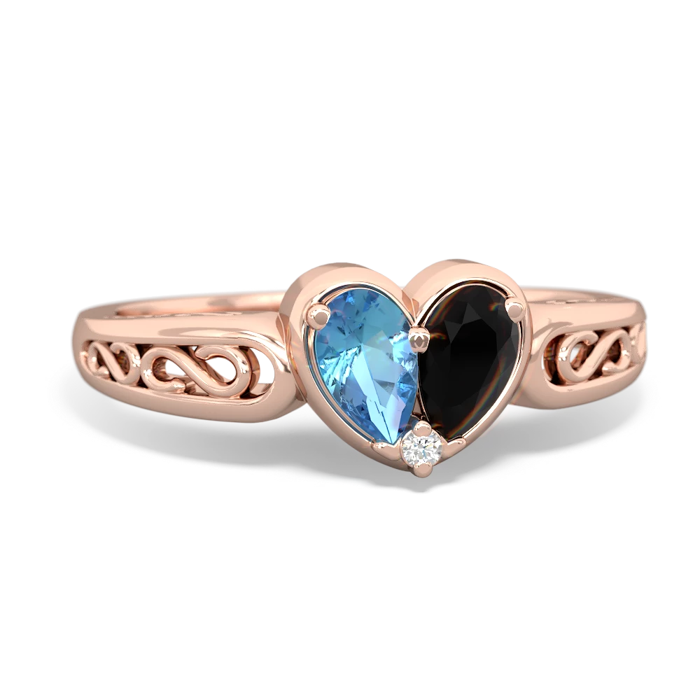 Blue Topaz Filligree 'One Heart' 14K Rose Gold ring R5070