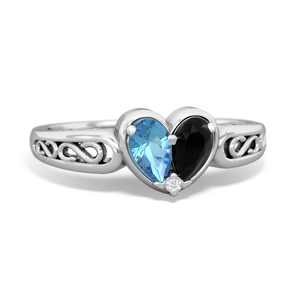 Blue Topaz Filligree 'One Heart' 14K White Gold ring R5070