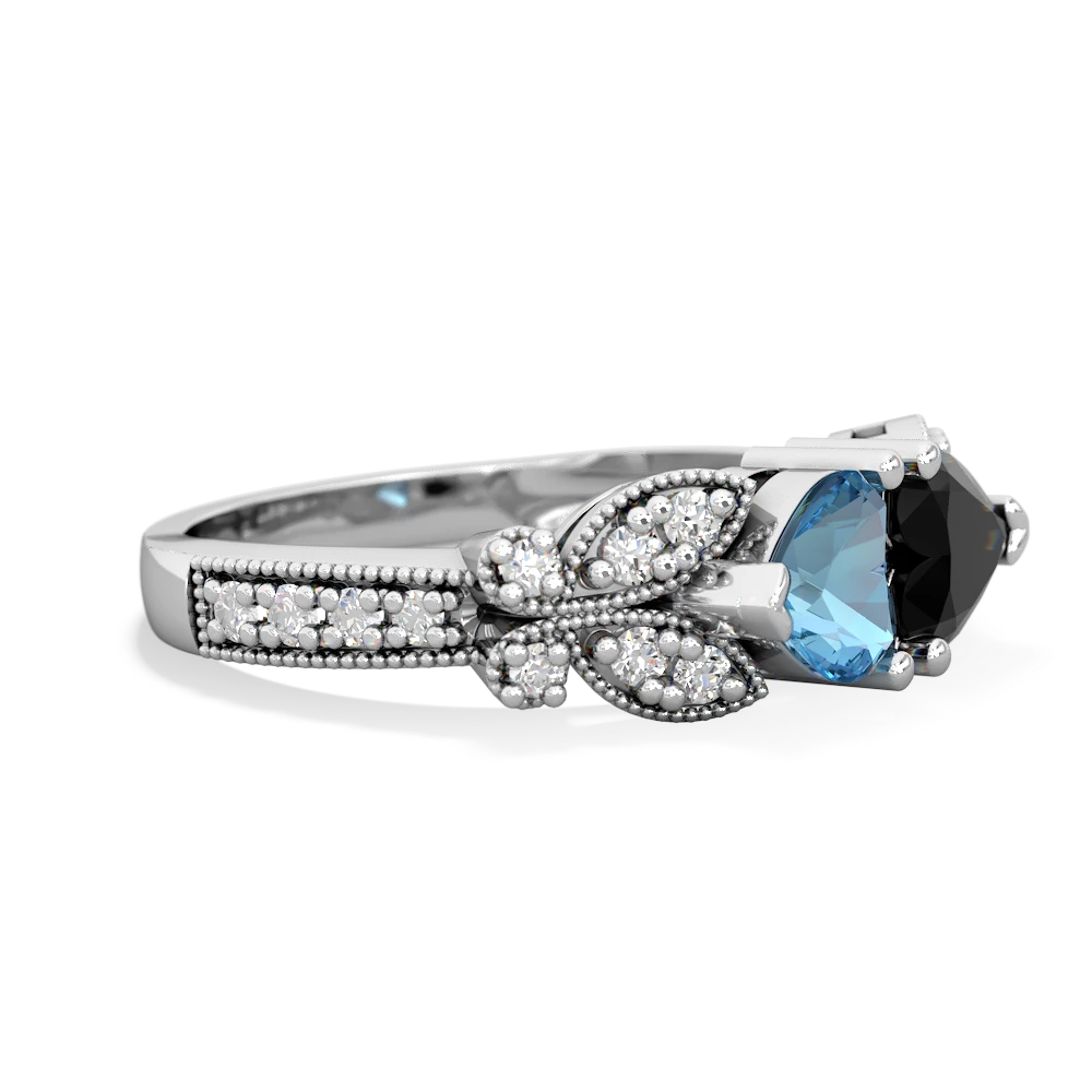 Blue Topaz Diamond Butterflies 14K White Gold ring R5601