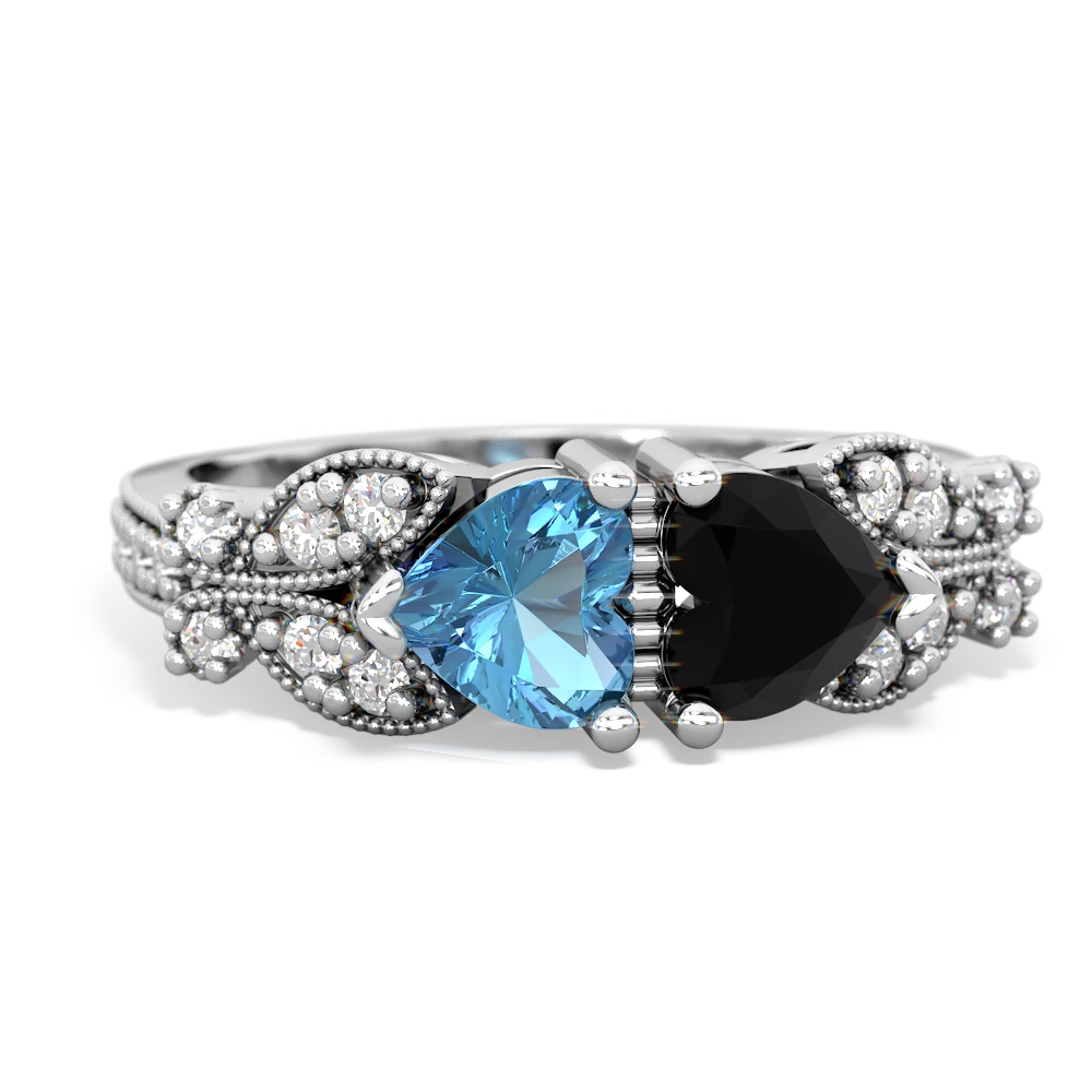 Blue Topaz Diamond Butterflies 14K White Gold ring R5601