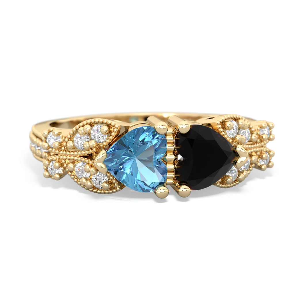 Blue Topaz Diamond Butterflies 14K Yellow Gold ring R5601