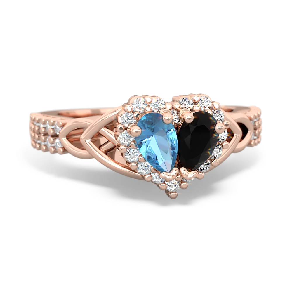 Blue Topaz Celtic Knot Two Hearts As One 14K Rose Gold ring R2644HRT