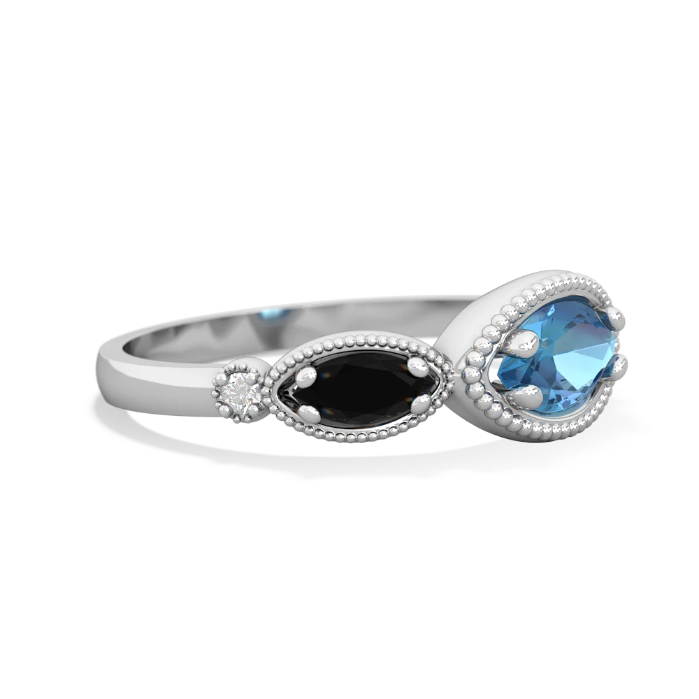 Blue Topaz Milgrain Marquise 14K White Gold ring R5700