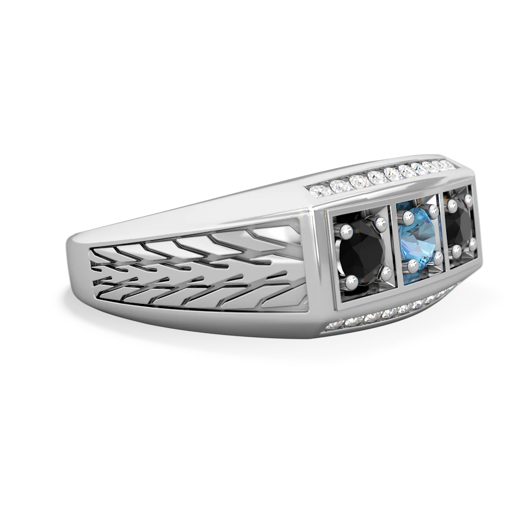 Blue Topaz Three Stone Tire Tread Men's 14K White Gold ring R0520