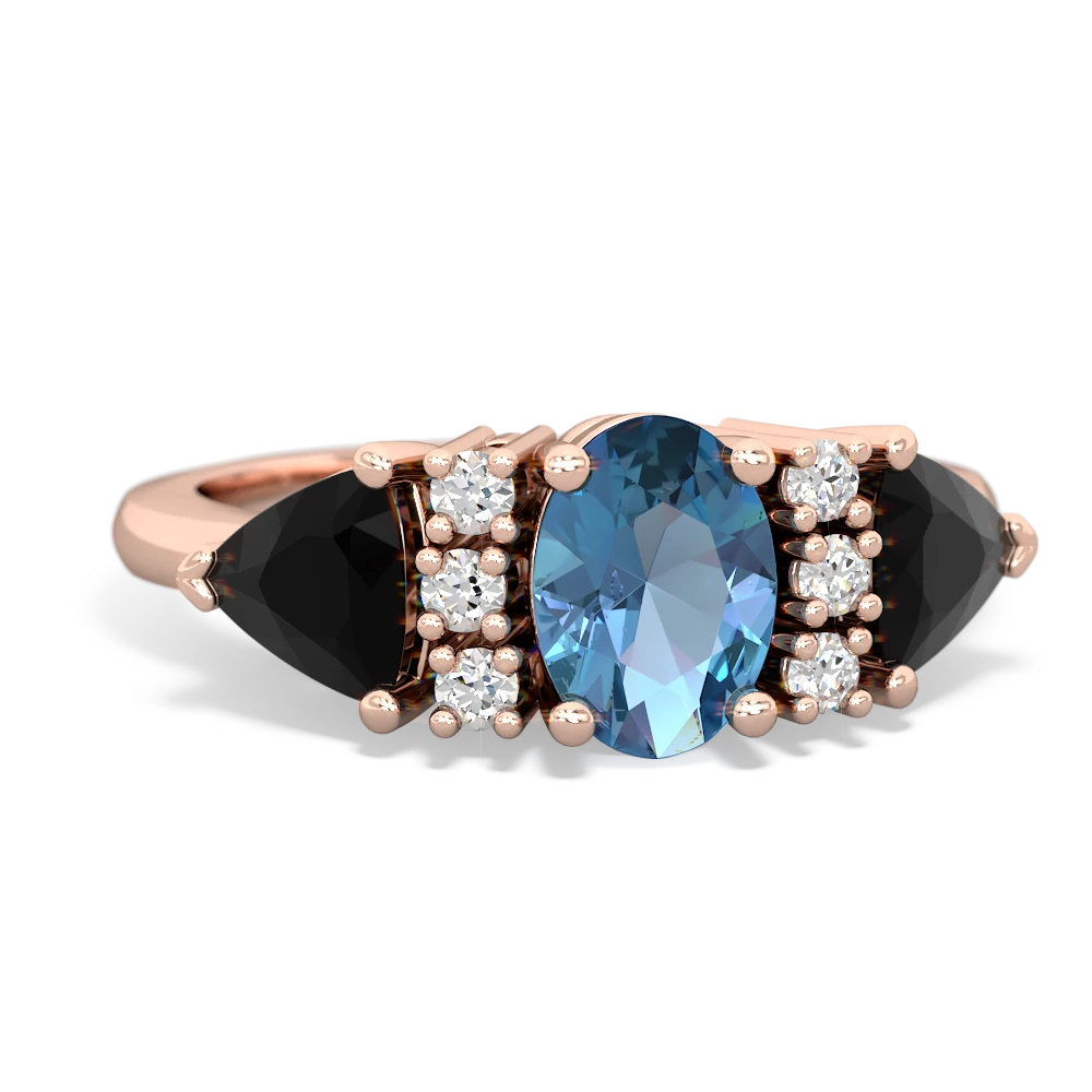 Blue Topaz Antique Style Three Stone 14K Rose Gold ring R2186