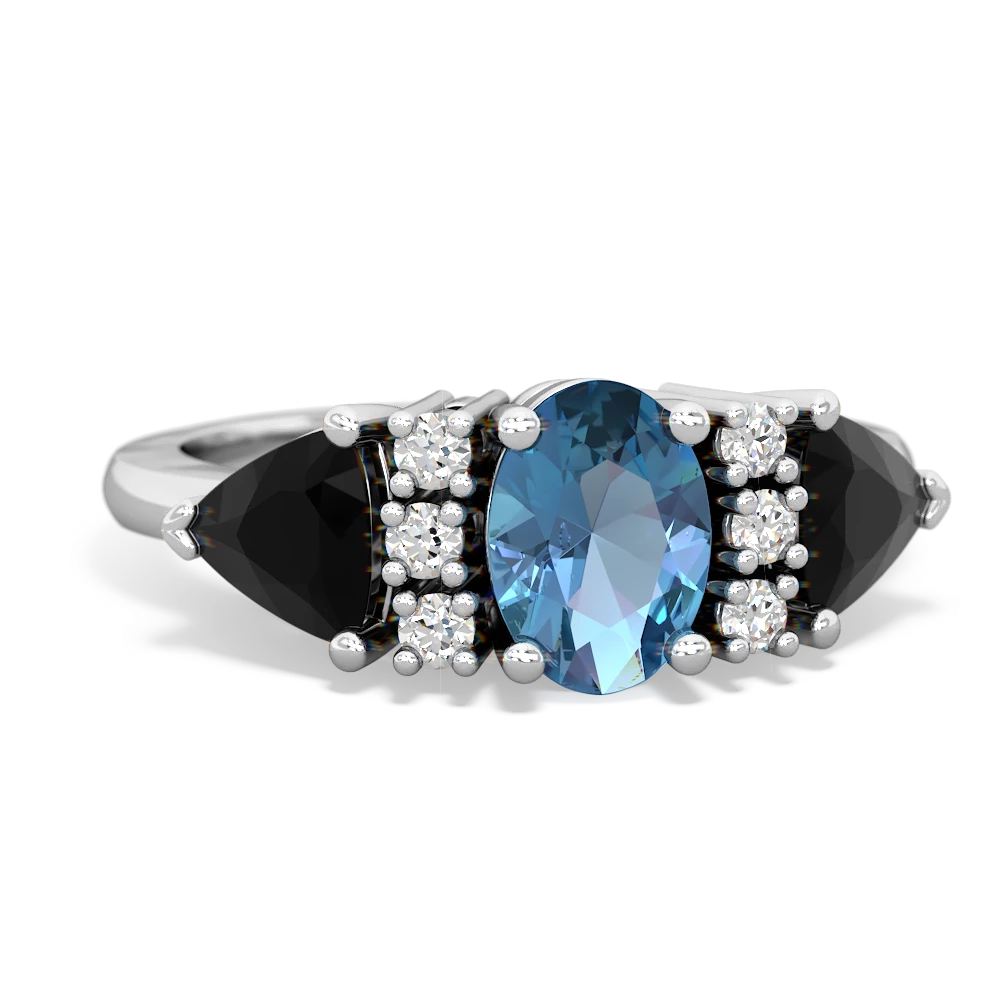 Blue Topaz Antique Style Three Stone 14K White Gold ring R2186