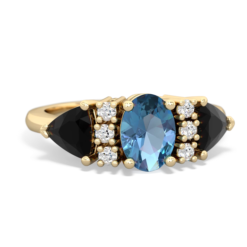 Blue Topaz Antique Style Three Stone 14K Yellow Gold ring R2186