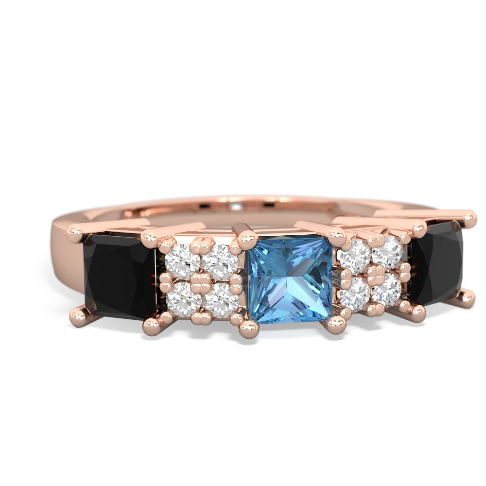 Blue Topaz Three Stone Diamond Cluster 14K Rose Gold ring R2592