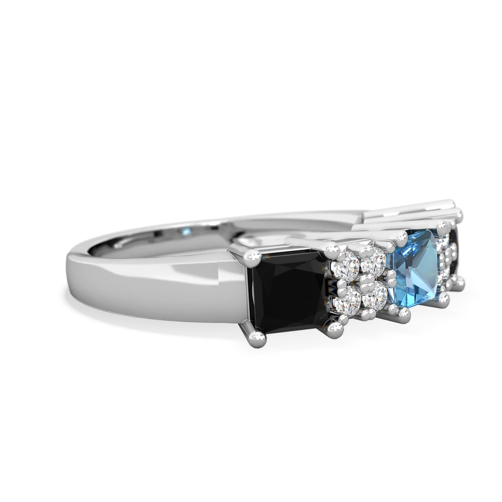 Blue Topaz Three Stone Diamond Cluster 14K White Gold ring R2592