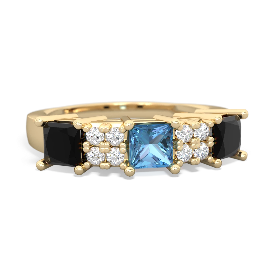 Blue Topaz Three Stone Diamond Cluster 14K Yellow Gold ring R2592