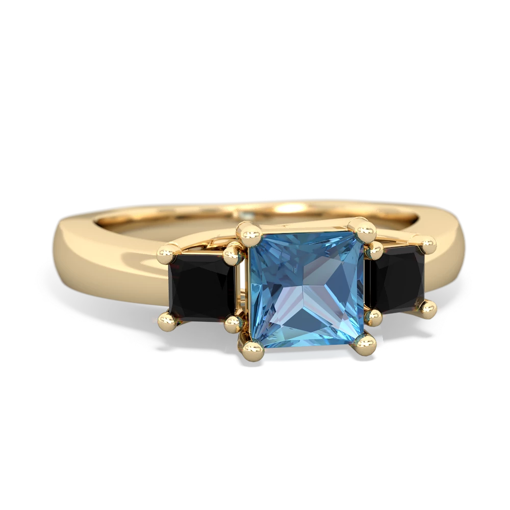 Blue Topaz Three Stone Trellis 14K Yellow Gold ring R4015