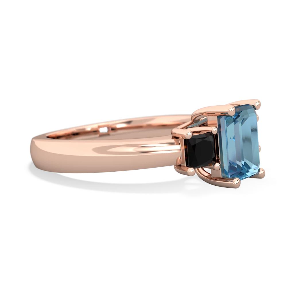 Blue Topaz Three Stone Emerald-Cut Trellis 14K Rose Gold ring R4021