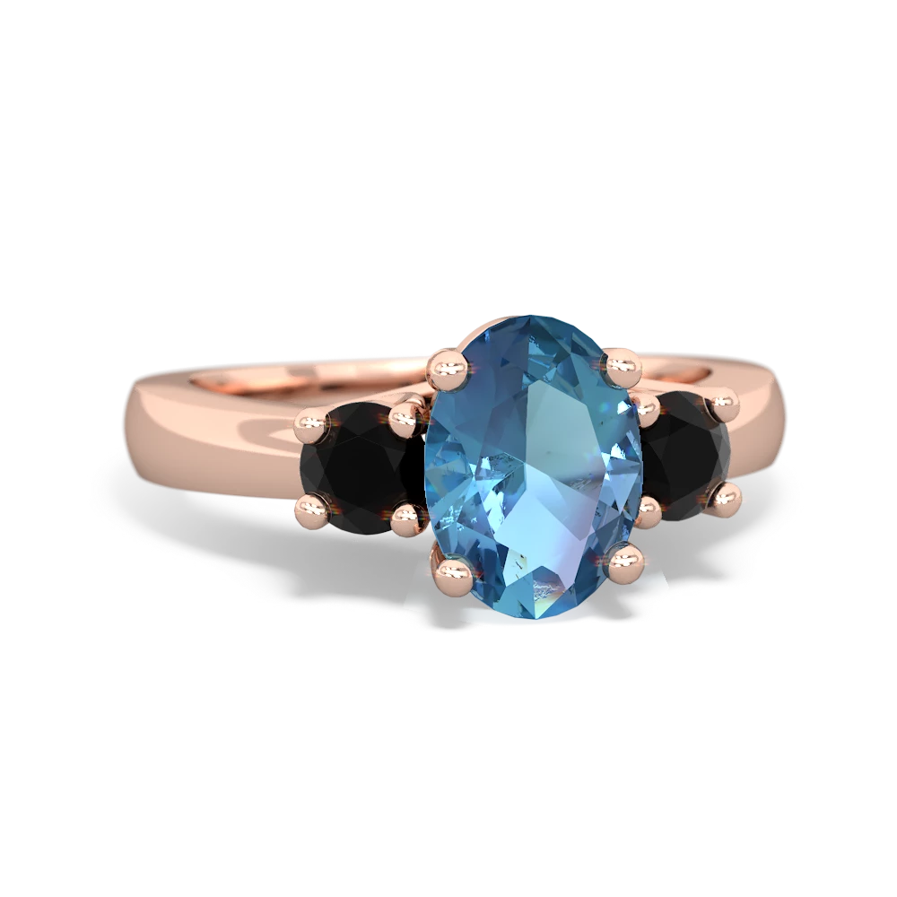 Blue Topaz Three Stone Oval Trellis 14K Rose Gold ring R4024