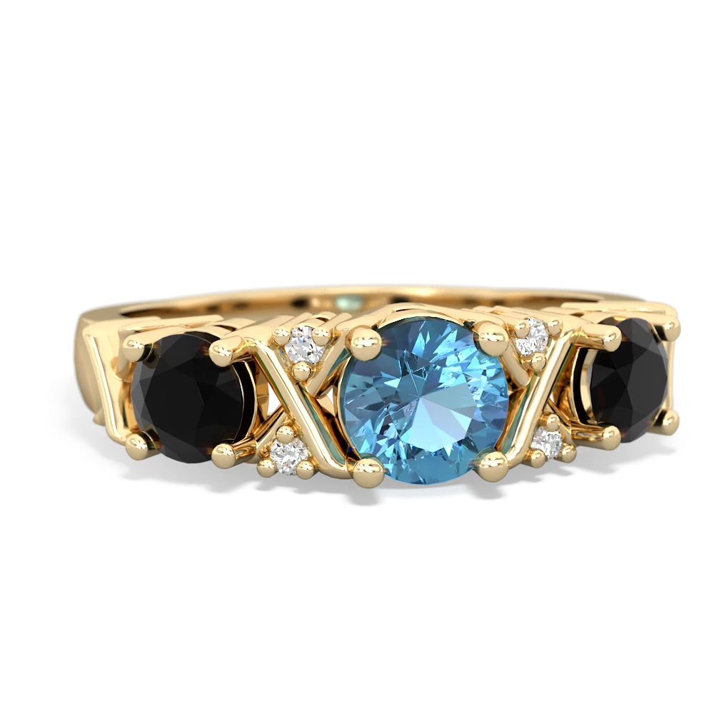 Blue Topaz Hugs And Kisses 14K Yellow Gold ring R5016