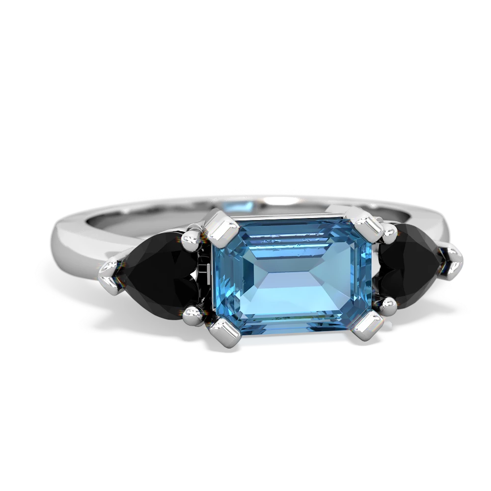 Blue Topaz Three Stone 14K White Gold ring R5235