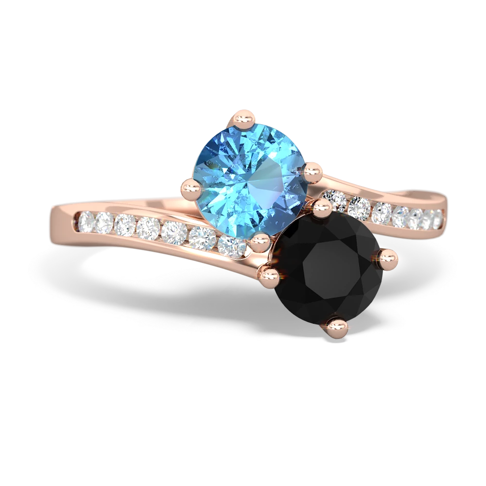 Blue Topaz Channel Set Two Stone 14K Rose Gold ring R5303