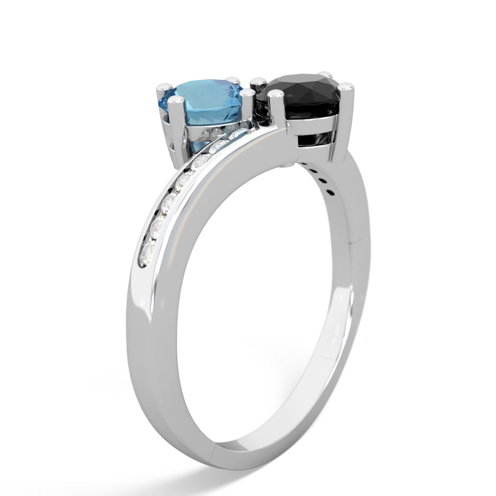 Blue Topaz Channel Set Two Stone 14K White Gold ring R5303