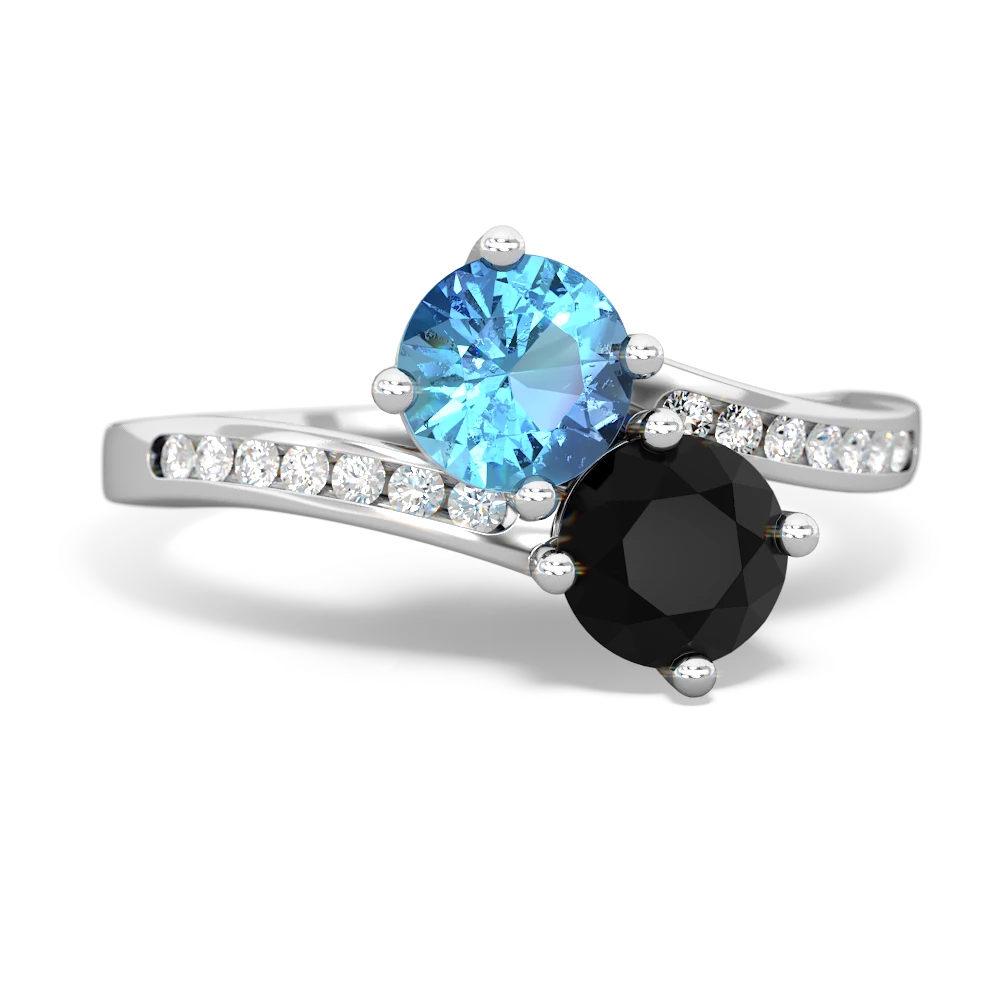 Blue Topaz Channel Set Two Stone 14K White Gold ring R5303