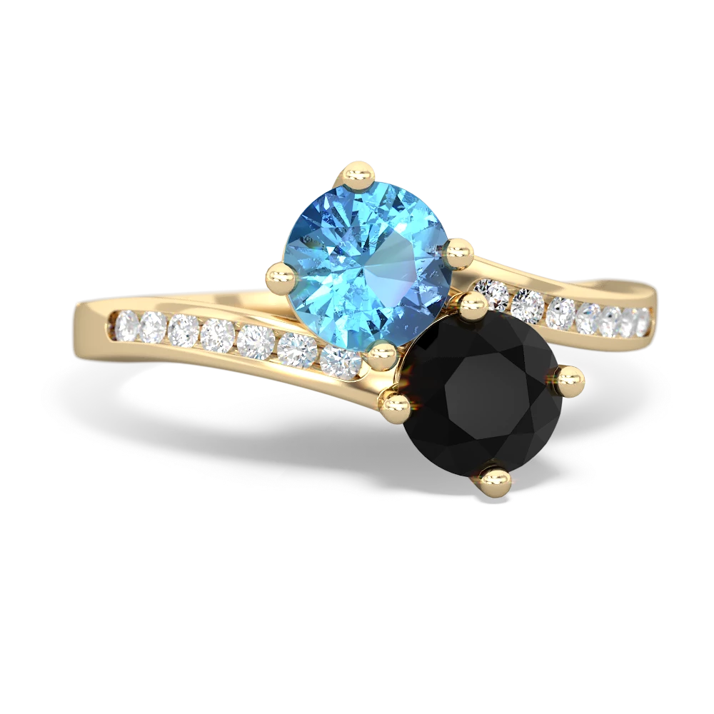 Blue Topaz Channel Set Two Stone 14K Yellow Gold ring R5303