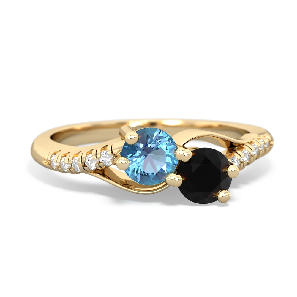 Blue Topaz Infinity Pave Two Stone 14K Yellow Gold ring R5285