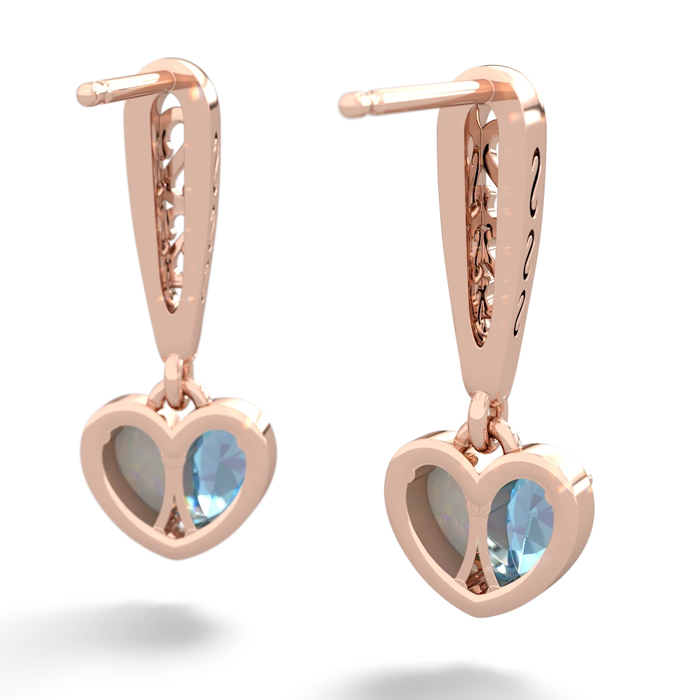 Blue Topaz Filligree Heart 14K Rose Gold earrings E5070