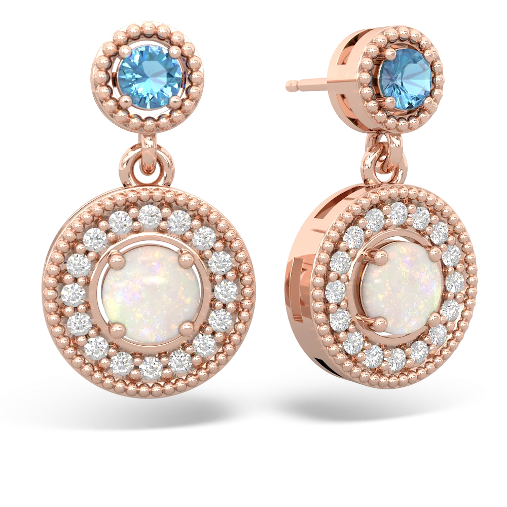 Blue Topaz Halo Dangle 14K Rose Gold earrings E5319