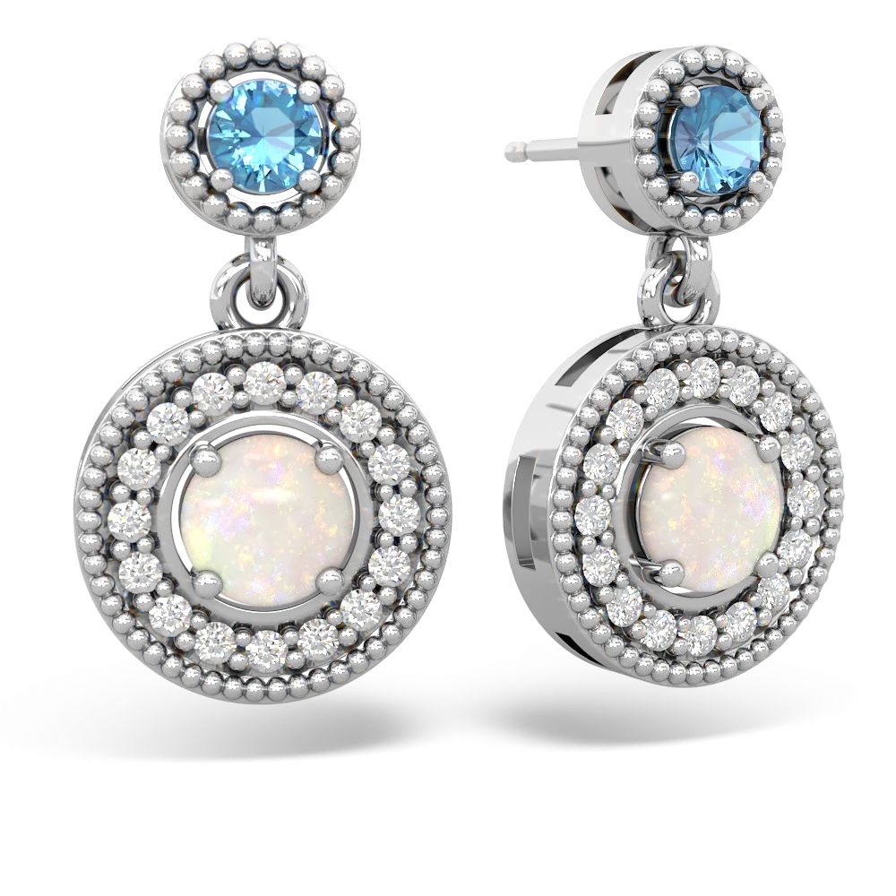 Blue Topaz Halo Dangle 14K White Gold earrings E5319