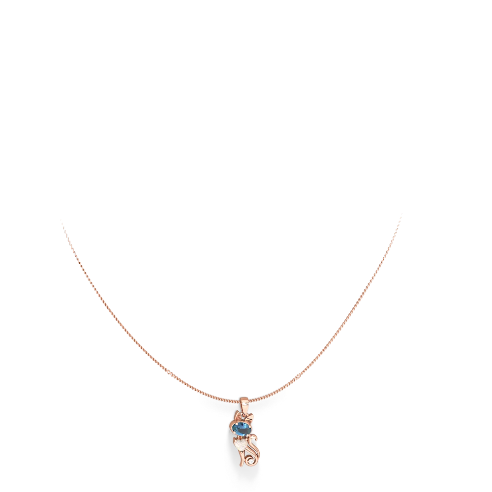 Blue Topaz Kitten 14K Rose Gold pendant P5780