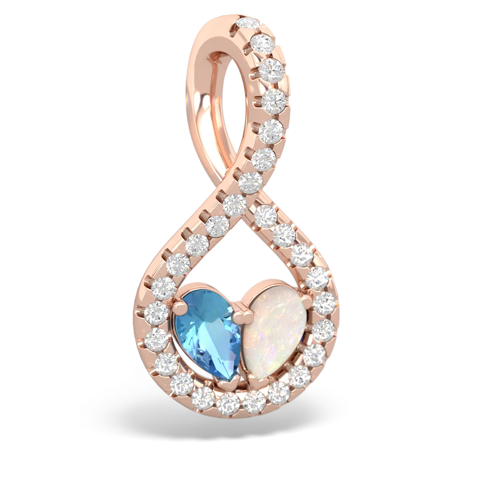 Blue Topaz Pave Twist 'One Heart' 14K Rose Gold pendant P5360