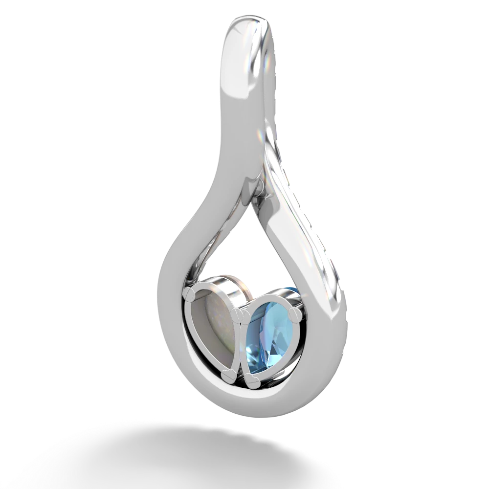 Blue Topaz Pave Twist 'One Heart' 14K White Gold pendant P5360