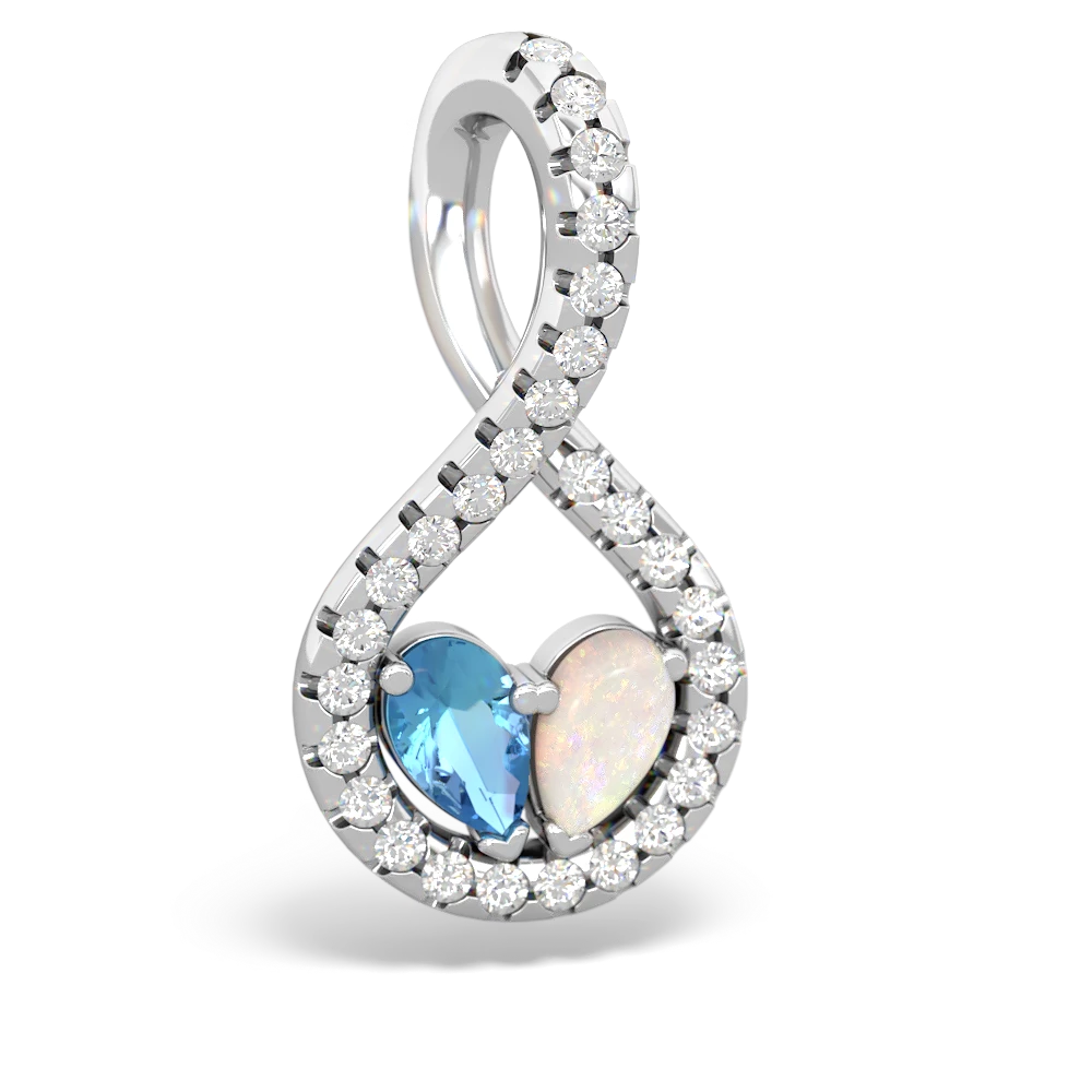 Blue Topaz Pave Twist 'One Heart' 14K White Gold pendant P5360