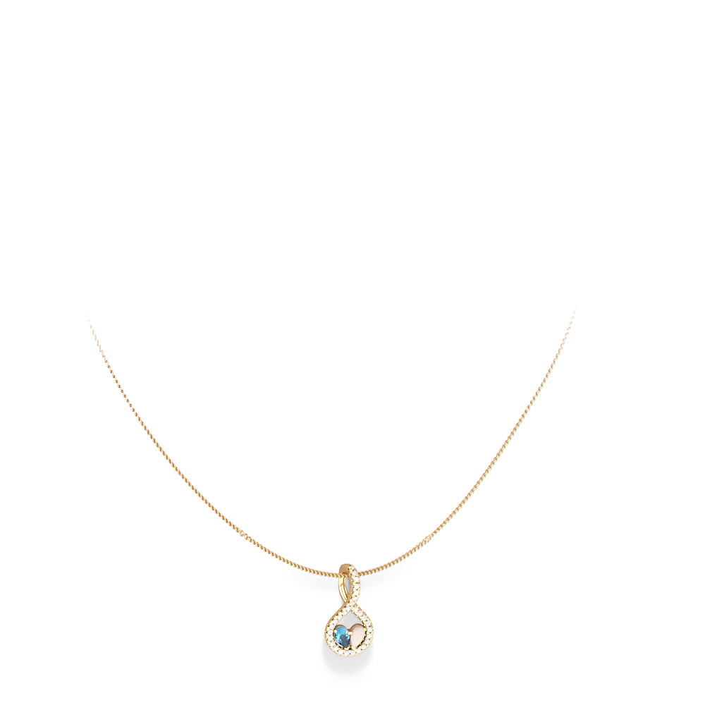 Blue Topaz Pave Twist 'One Heart' 14K Yellow Gold pendant P5360