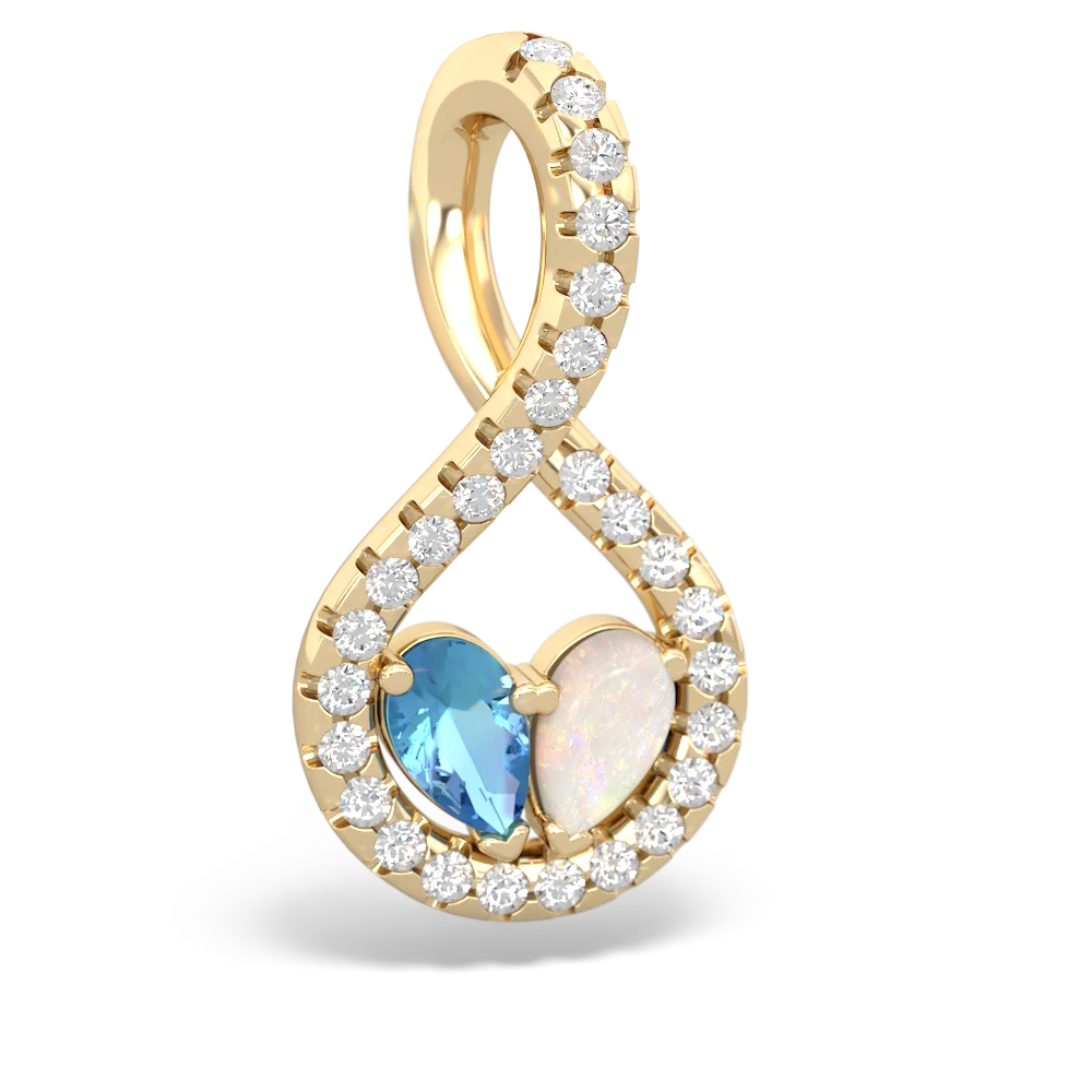 Blue Topaz Pave Twist 'One Heart' 14K Yellow Gold pendant P5360