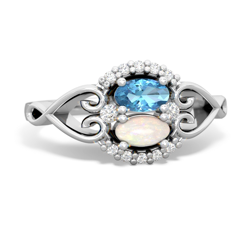 Blue Topaz Love Nest 14K White Gold ring R5860