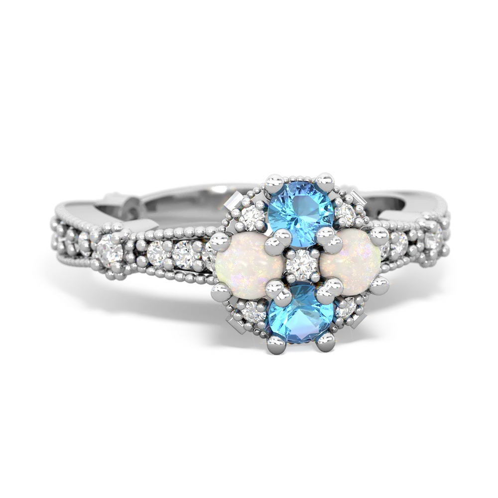 Blue Topaz Sparkling Tiara Cluster 14K White Gold ring R26293RD