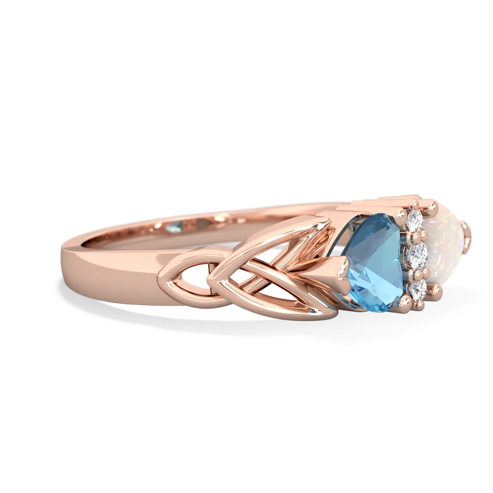 Blue Topaz Celtic Knot Double Heart 14K Rose Gold ring R5040