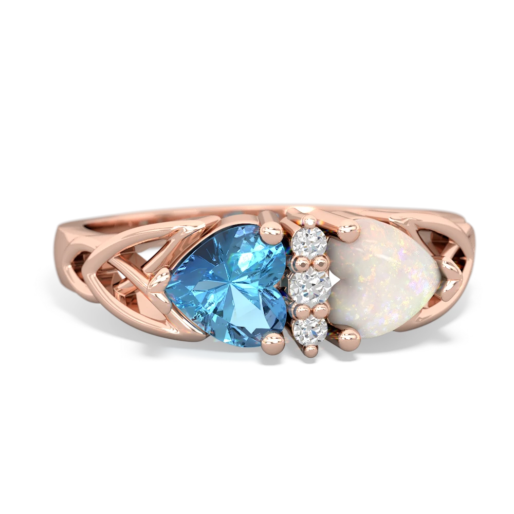 Blue Topaz Celtic Knot Double Heart 14K Rose Gold ring R5040