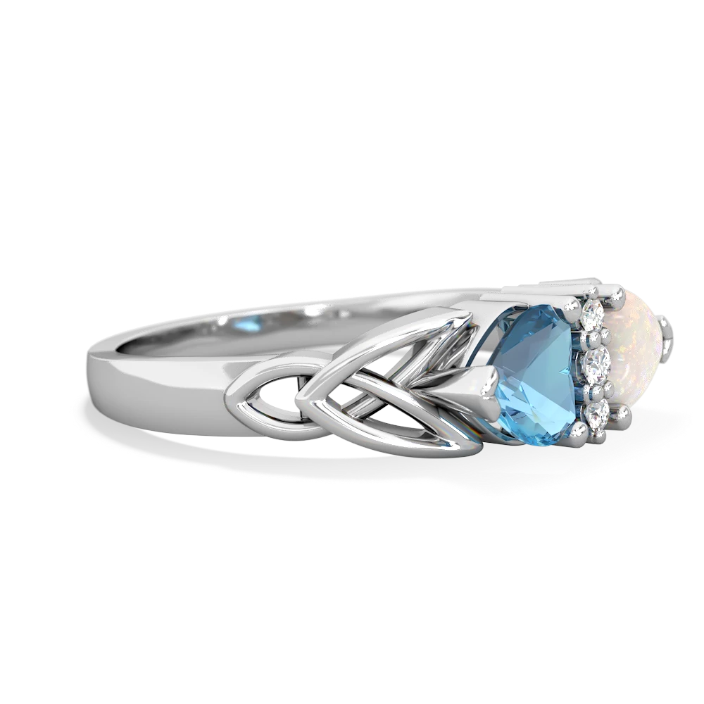 Blue Topaz Celtic Knot Double Heart 14K White Gold ring R5040