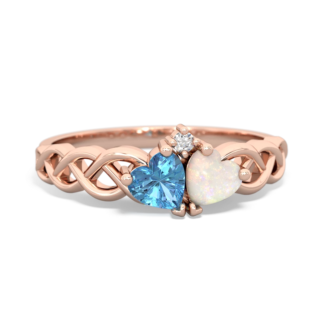 Blue Topaz Heart To Heart Braid 14K Rose Gold ring R5870