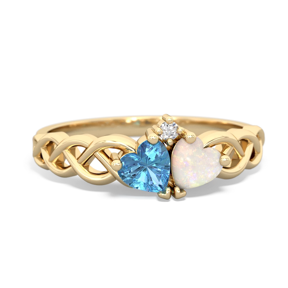 Blue Topaz Heart To Heart Braid 14K Yellow Gold ring R5870